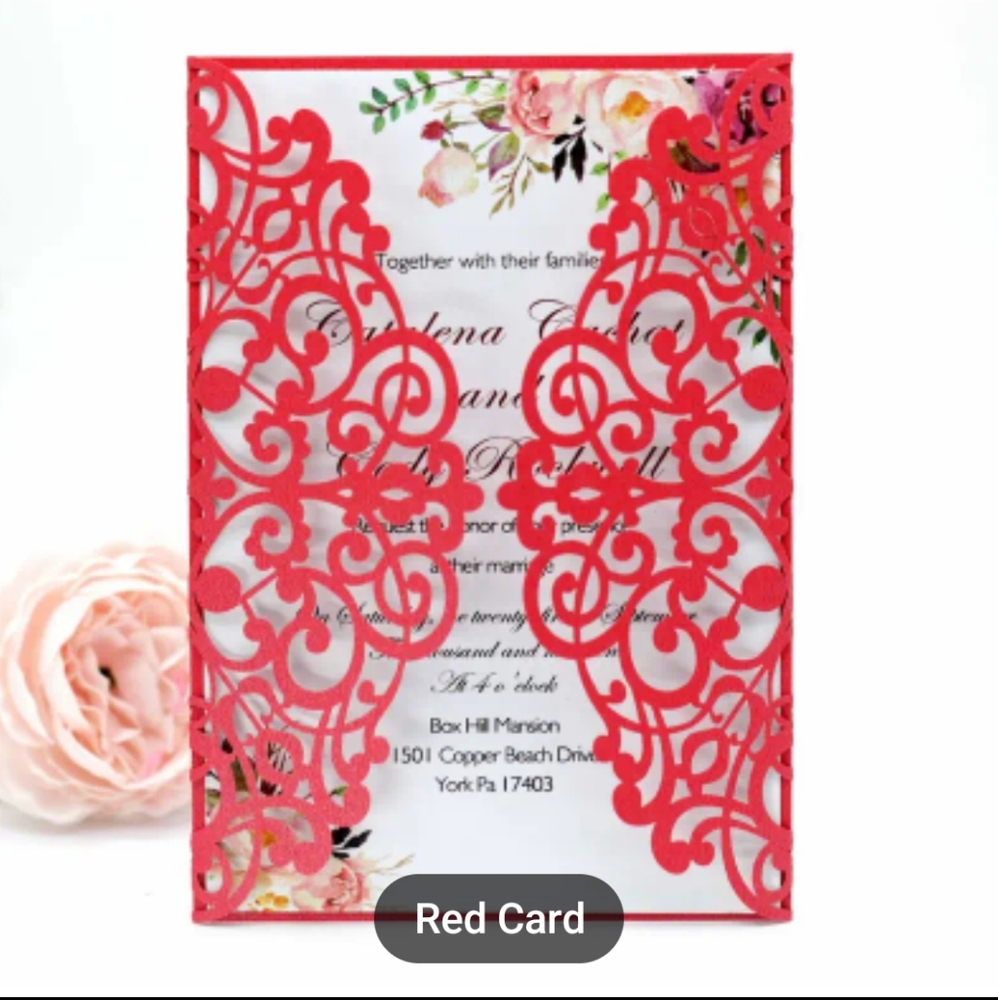 Elegant 10-Piece Laser-Cut Pearl Paper Wedding Invitations Birthdays Red